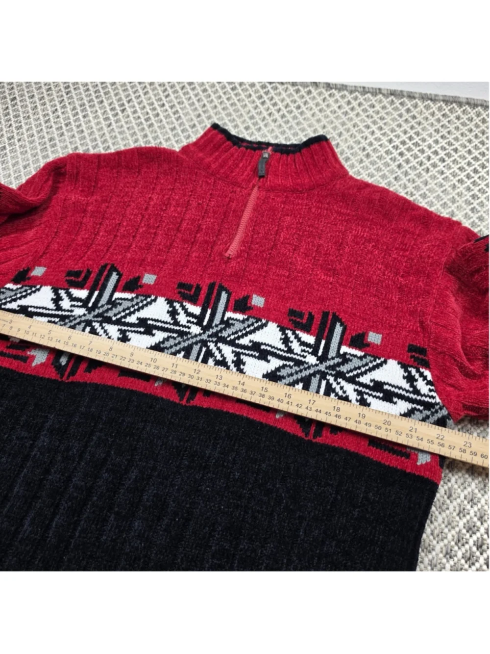 Vintage Southpole 1/4 Zip Sweater XL Red Black Nordic Knit Pullover Y2K